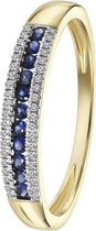 Lucardi Dames Ring saffier en diamant 0,06ct - Ring - Cadeau - 14 Karaat Goud - Geelgoud