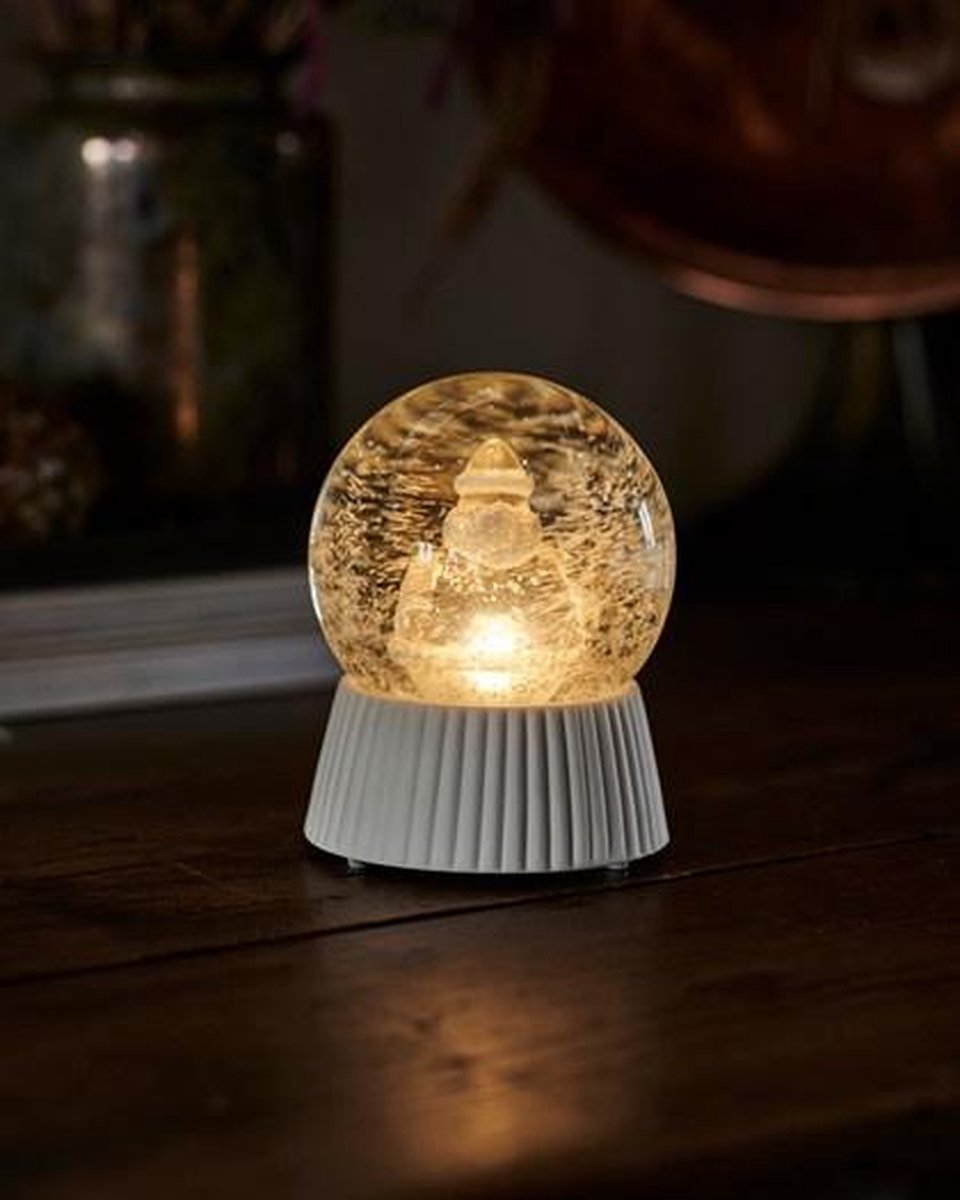 Sirius Santa Sneeuwbol - Vallende sneeuw op Kerstman met motor en LED licht - H 12,5 cm Wit