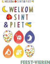 Welkom Sint & Piet letterslinger en 6 luxe Sinterklaas ballonnen