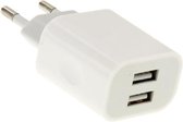 USB-oplader 2-weg 5V 2.1A EU-stekker geschikt voor Apple, Samsung Huawei, HTC en andere telefoons en oplaadbare apparaten (wit)