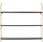 Wall rack Zig Zag painted gold w. black shelves