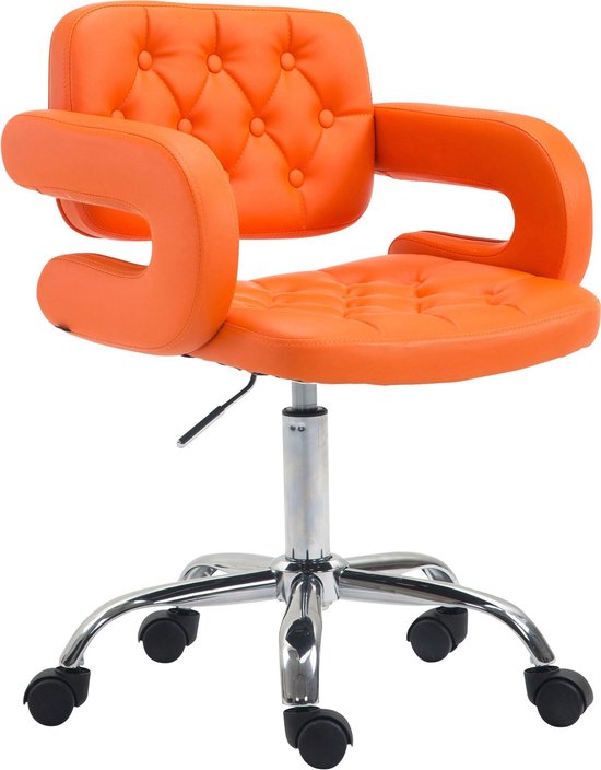 Bureaustoel - Barkruk - Chesterfield - In hoogte verstelbaar - Kunstleer - Oranje - 62x55x90 cm