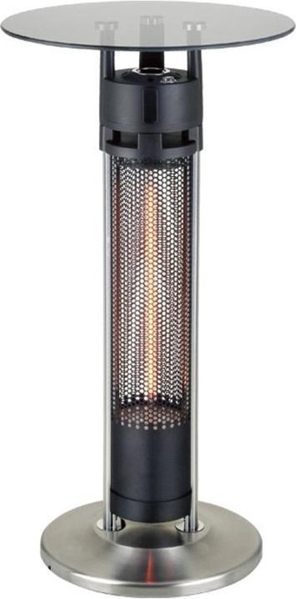 Quality Heating – QH1695G - Heater – Terrasverwarmer staand– Terrasverwarming elektrisch - Hoog model - Glazen infrarood terrasheater - Tafel - 50 cm - 1600Watt