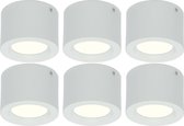 LED Downlight 6 Pack - Opbouw Rond Hoog 5W - Natuurlijk Wit 4200K - Mat Wit Aluminium - Ø105mm