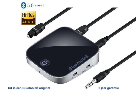 Bluetoolz® | BT-3753 | Aptx® High Res Audio Bluetooth 5.0 ontvanger - zender | Geen tot zeer geringe vertraging | 2 jr garantie! | Gratis helpdesk | Incl. alle kabels - Bluetooth Receiver - Bluetooth Transmitter - 3.5MM Aux - optical in en out - Bluetoolz®