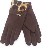 Dielay - Handschoenen met Panterprint - Dames - One Size - Touchscreen Tip - Bruin