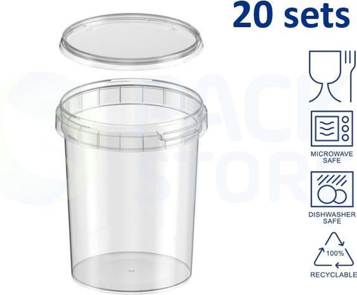 20 x plastic bakjes met deksel - 520 ml - ø95mm - rond - vershoudbakjes - meal prep bakjes - transparant - geschikt voor diepvries, magnetron en vaatwasser - Nederlandse producent