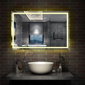 LED rechthoekige badkamerspiegel 120x80 cm,smalle licht banen rondom wandspiegel,enkele touch sensor schakelaar,warm wit,anti-condens