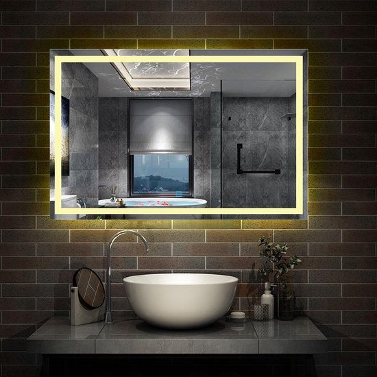 Miroir de salle de bain rectangulaire à LED 120x80 cm, bandes lumineuses  étroites... | bol.com