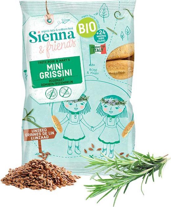 Sienna & Friends - Bio Babyvoeding - Mini Grissini met Rozemarijn & Lijnzaad - voor Baby's - 20 gram - Vanaf 12 Maanden