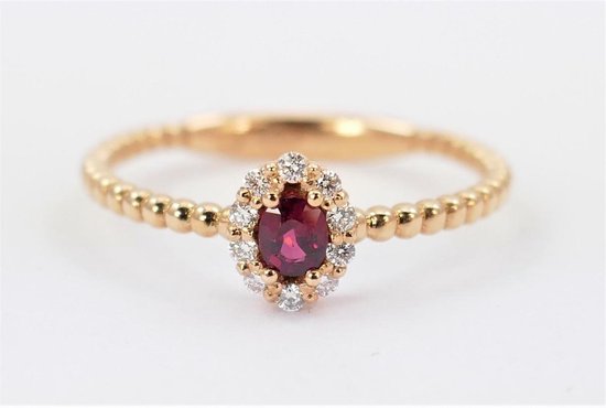 18kt Rosegouden bolletjes ring bezet met robijn en diamanten | bol.com