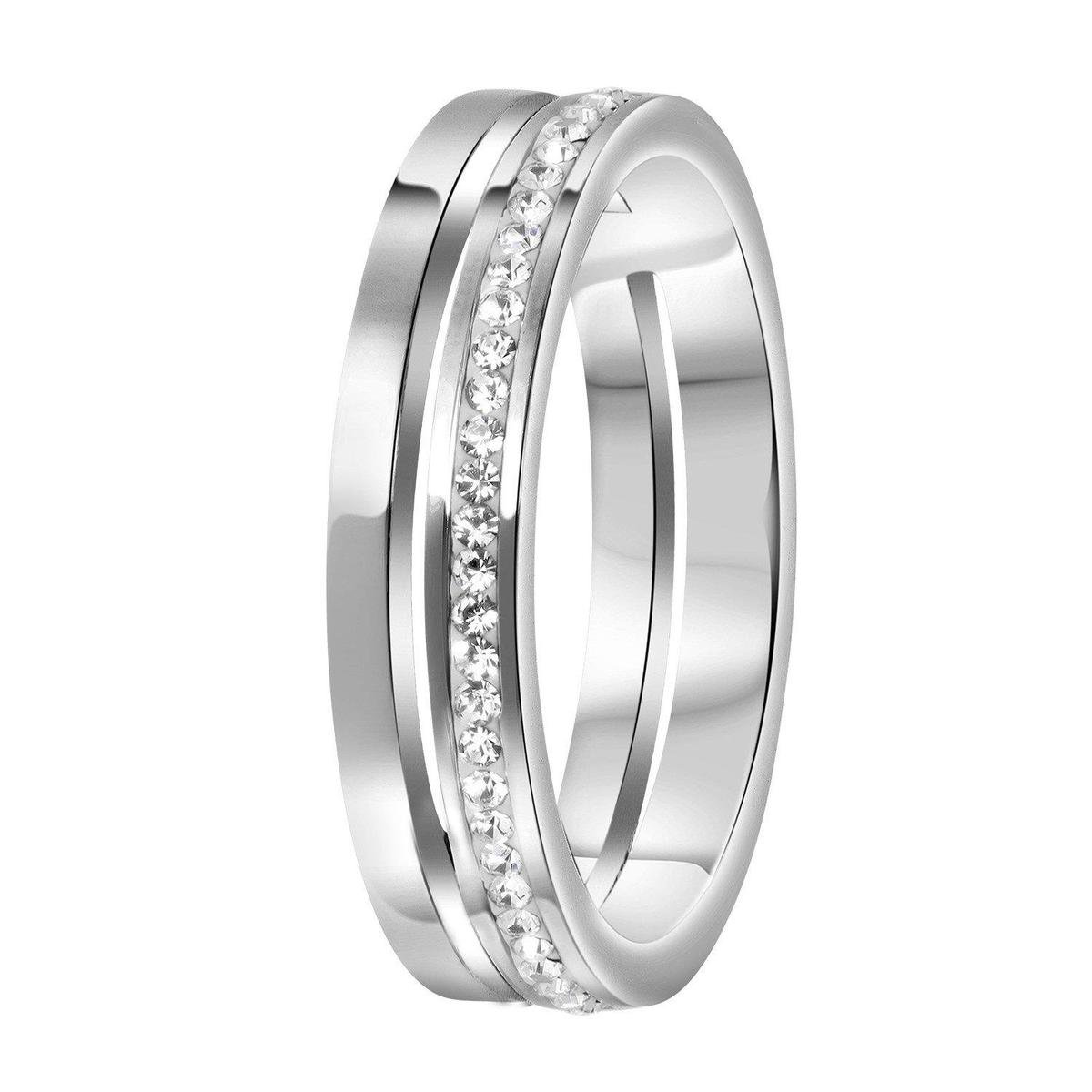 Lucardi Dames Ring 2rij met kristal - Ring - Cadeau - Moederdag - Staal - Zilverkleurig