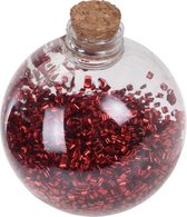 6x Transparante fles kerstballen met rode glitters 8 cm - Onbreekbare kerstballen - Kerstboomversiering rood