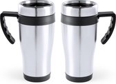 8x stuks rVS thermosbeker/warmhoud koffiebekers zwart 500 ml - Isoleerbekers/reisbekers