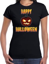 Halloween Happy Halloween horror pompoen verkleed t-shirt zwart voor dames - horror pompoen shirt / kleding / kostuum / horror outfit M