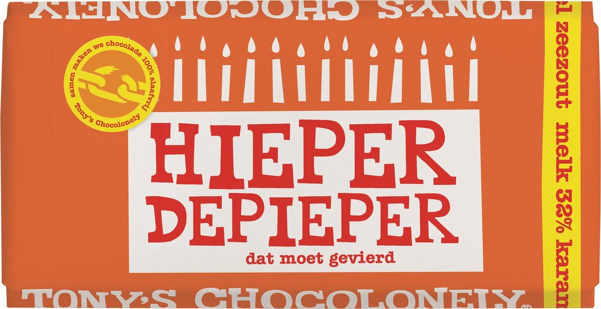 Tony's Chocolonely chocoladereep Melk Karamel Zeezout gefeliciteerd - 15 x 180 Gram