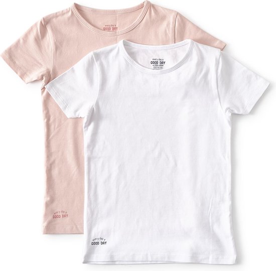 Little Label - t-shirt fille 2-pack - rose blanc 98-104 - taille: 98/104 - coton biologique