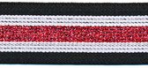 lurex taille band elastiek - zwart/wit/rood streep - 25 mm x 2,5 m bandelastiek - sierelastiek kostuums