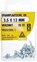 Hout Schroeven 3.5 x 13mm Spaanplaat Schroef Platkop kruiskop Verzinkt 25 stuks. DELTAFIX.