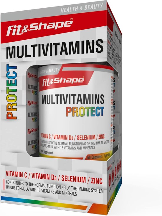 Fit&Shape Multivitamine Protect- compleet weerstand- met Vitamine D3-Vitamine C-Zink- 60 capsules-1 maand pakket