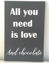 Tekstbord "All you need is Love" Antraciet/wit 30cm x 20cm