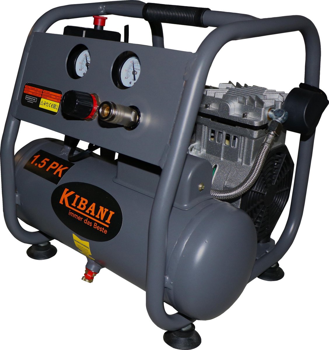 Kibani super stille compressor 6 liter – olievrij – 8 BAR – 63 dB – Super Silent Low Noise Compressoren 6L