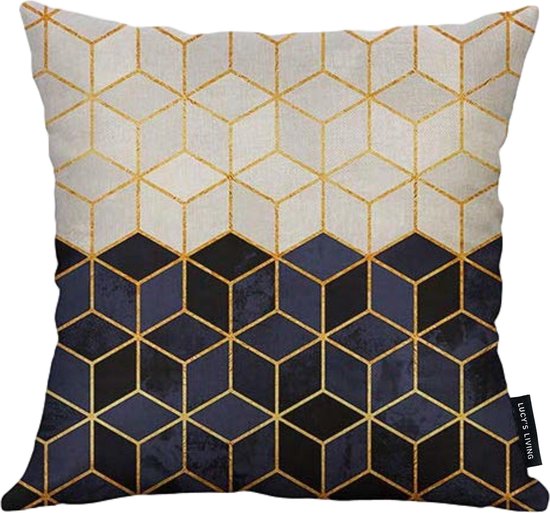 Lucy's Living Luxe Sierkussen Linnen KUBE - goud - 45 45 cm - zwart/wit kussen -... | bol.com