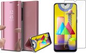 Samsung M31 Hoesje en Samsung M31 Screenprotector - Samsung Galaxy M31 Hoesje Spiegel Book Case Roségoud + Screen Protector Glas