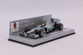 The 1:43 Diecast Modelcar of the Mercedes AMG Petronas F1 Team W04 #10 of the China GP 2013. The driver was Lewis Hamilton. The manufacturer of the scalemodel is Minichamps.