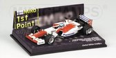 The 1:43 Diecast Modelcar of the Toyota TF102 #24 with there first point during the Australian GP of 2002. The driver was Mika Salo. The manufacturer of the scalemodel is Minichamps.This model is only online available