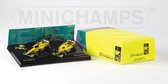 The 1:43 Diecast Modelcars of the Jordan 197 and 198 of 1997-1998 The drivers were G. Fisichella / R. Schumacher and D. Hill. The manufacturer of the scalemodel is Minichamps.This model is only online available