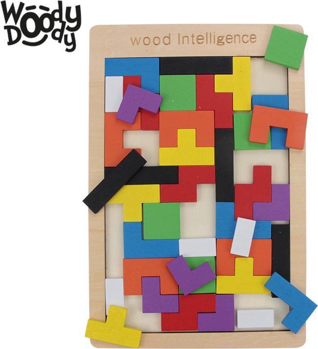 WoodyDoody Montessori Speelgoed Tangram Vormen Puzzel - Houten Speelgoed Tetris Spel - Educatief Puzzel voor Ruimtelijk Inzicht - WoodyDoody