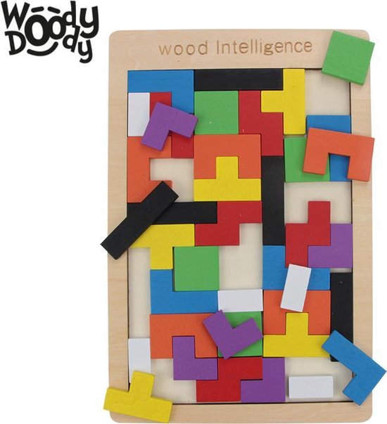Montessori Speelgoed Tangram Vormen Puzzel - Houten Speelgoed Tetris Spel - Educatief Puzzel voor Ruimtelijk Inzicht - WoodyDoody