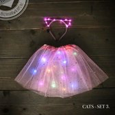 Setje tutu Rokje met Cats diadeem " ROZE" met multi color Led- Setje meisje- Rokje led multi met haarband roze cats- Led prinses rokje met haarband- Kerst setje- Verjaardagssetje-