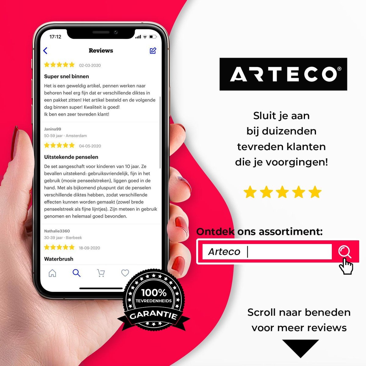 ARTECO® Set 6 Stuks Waterbrush Pennen (3 Punt + 3 Plat) - Navulbaar Penseel – Brushlettering & Kalligrafie — afbeelding 12