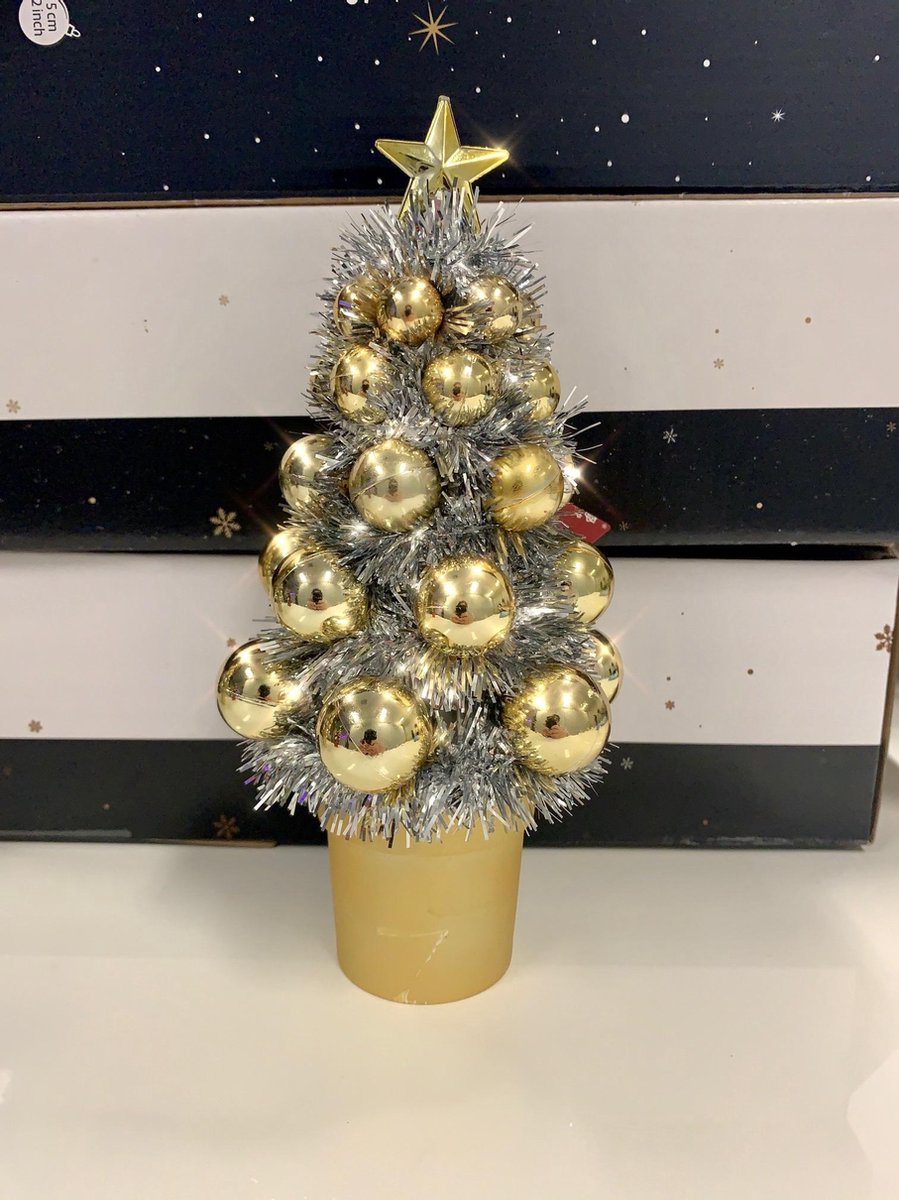 Kerstboom met ballen - 19,5 cm hoog - kerstdecoratie - kerstversiering - seizoensdecoratie