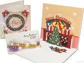 Popcards popup kerstkaarten - Kerstkaart Kerstboom Klokken Open haard met versiering pop-up kaart 3D wenskaart