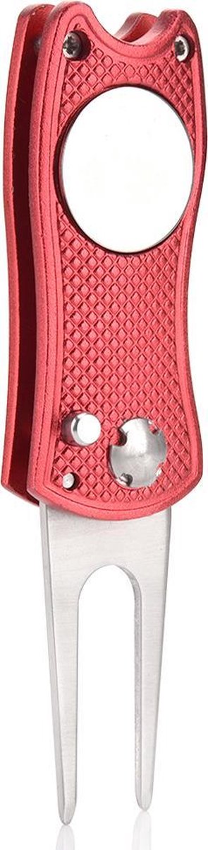 Firsttee - Pitchfork golf - Opvouwbaar - INCLUSIEF MARKER - Rood - Repareer Greens - Golf accessoires - Golfballen - Pitchfork marker - Pitchfork metaal - Compact - Pocket  - Marker golfbal - Golfbalmarkers - Golf sport - Golf training - Cadeau — afbeelding 2