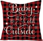 Kersthoes sierkussen | "Baby It's Cold Outside | Houthakkersmotief: Rood en Zwart