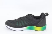 Piedro sport- zwarte sneaker  met groen/geel/witte zool- maat 35
