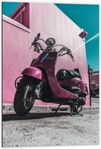 Dibond - Roze Retro Scooter Gomoto - 60x90cm Foto op Aluminium (Wanddecoratie van metaal)