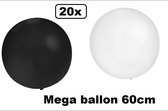 20x Mega Ballon 60 cm zwart-wit