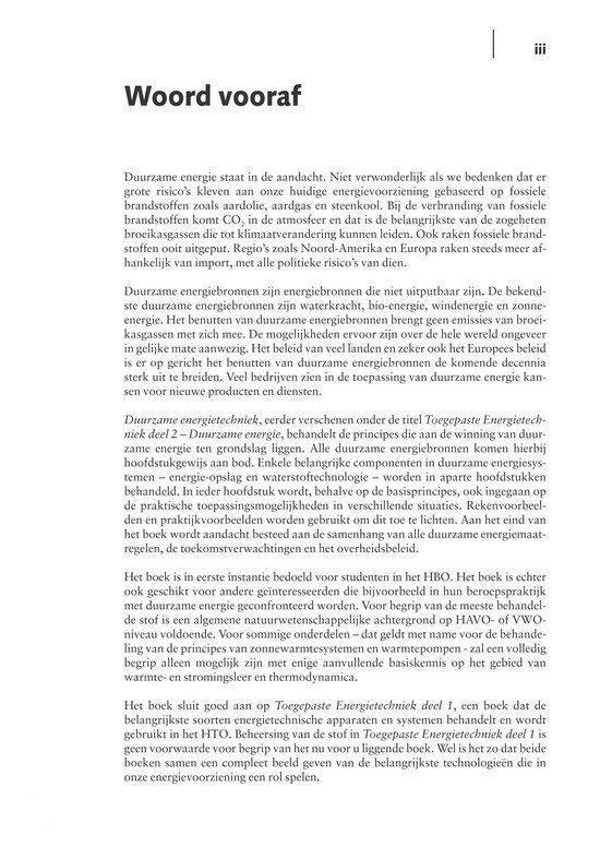 Voorwoord van het boek 'Duurzame energietechniek', met een overzicht van de inhoud.