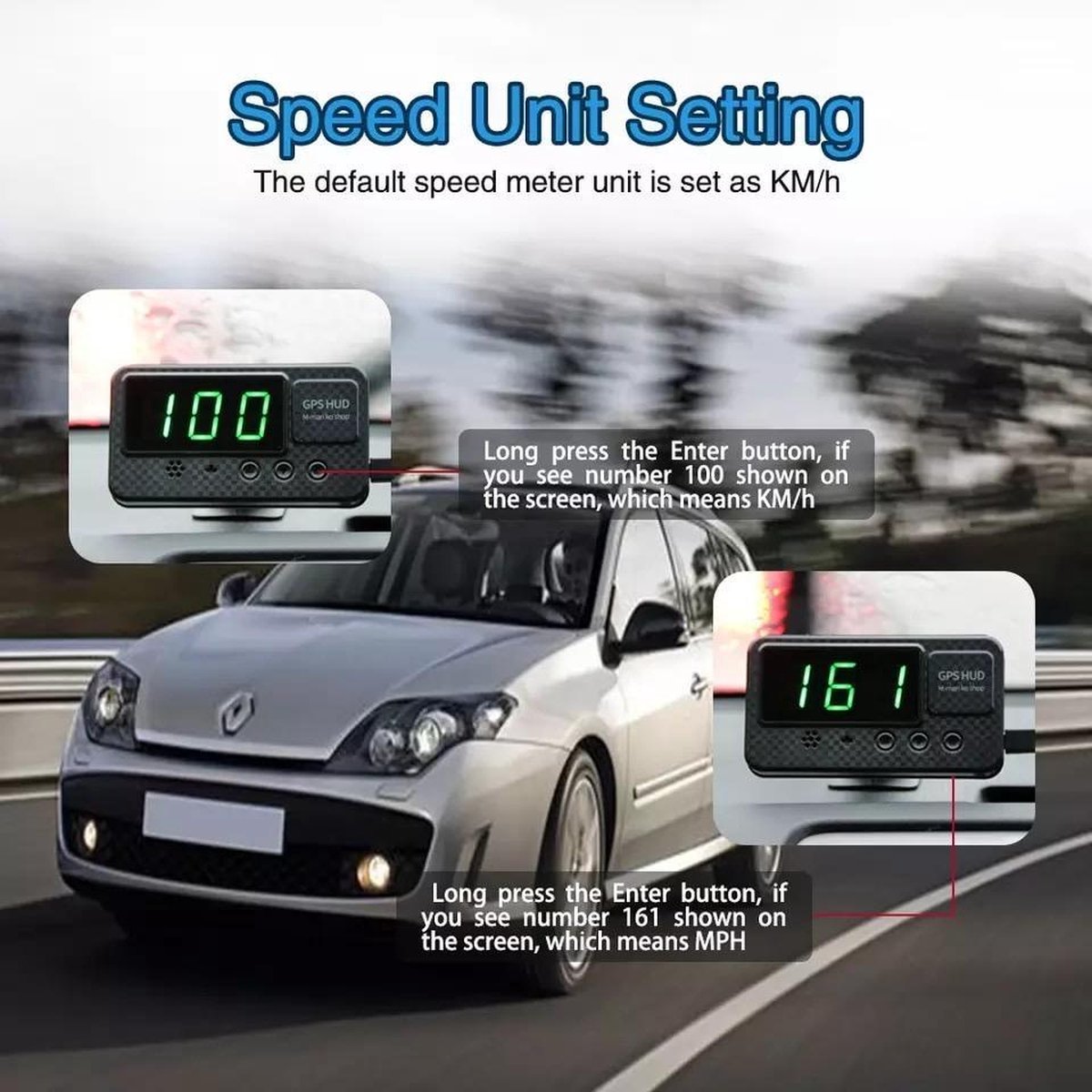 AMHVMU G5 Head Up Display auto, GPS-snelheidsmeter met kompas, witte HD