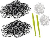 600 loom elastiekjes zwart-witte met weefhaken en S-clips voor eindeloos speelplezier met deze loombandjes