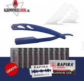 Kappers Klassiek Barbiersmes - Klassiek Scheermes - Klassiek open Scheermes - Razor RVS - Shavette - Klapmes - Kappersmes - Safety razor + 10 Rapira Platinum Lux Scheermessen - Bla