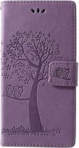 Shop4 - Motorola Moto G7 Hoesje - Wallet Case Boom Patroon Licht Paars