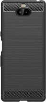 Shop4 - Sony Xperia 10 Plus Hoesje - Zachte Back Case Brushed Carbon Zwart