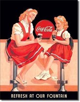 Retro Coca-Cola Wandbord 'Refresh At Our Fountain' - Metaal - 30 x 40 cm