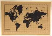 Milimetrado - Wereldkaart Prikbord - Kurk met Houten Frame - Naturel/Zwart - 40x30 cm